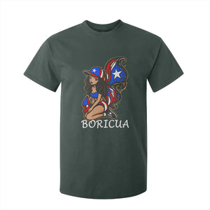 Puerto Rico Pin Up Girl T Shirt For Kid Taino Boricua Puerto Rican Flag TS10 Dark Forest Green Print Your Wear