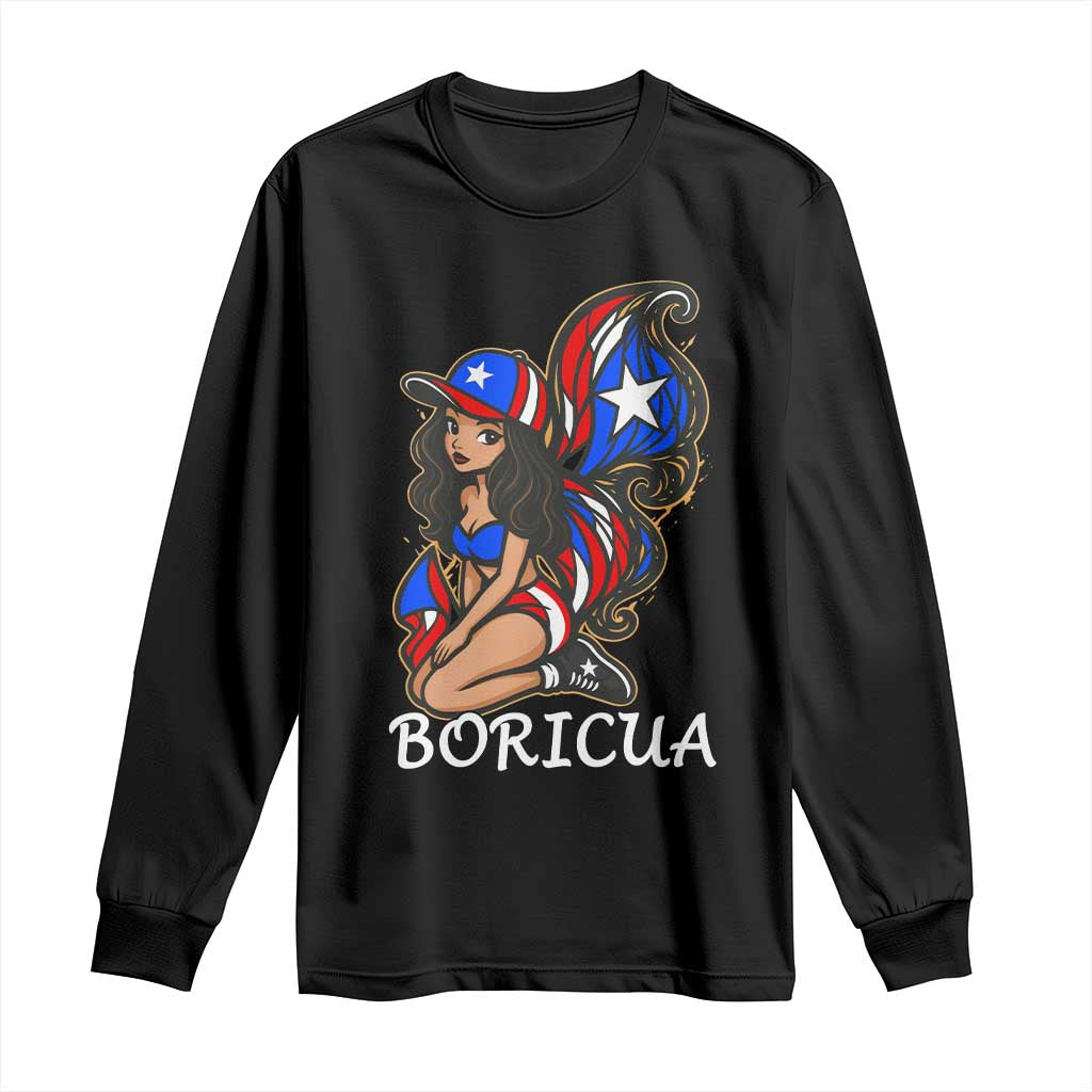 Puerto Rico Pin Up Girl Long Sleeve Shirt Taino Boricua Puerto Rican Flag TS10 Black Print Your Wear