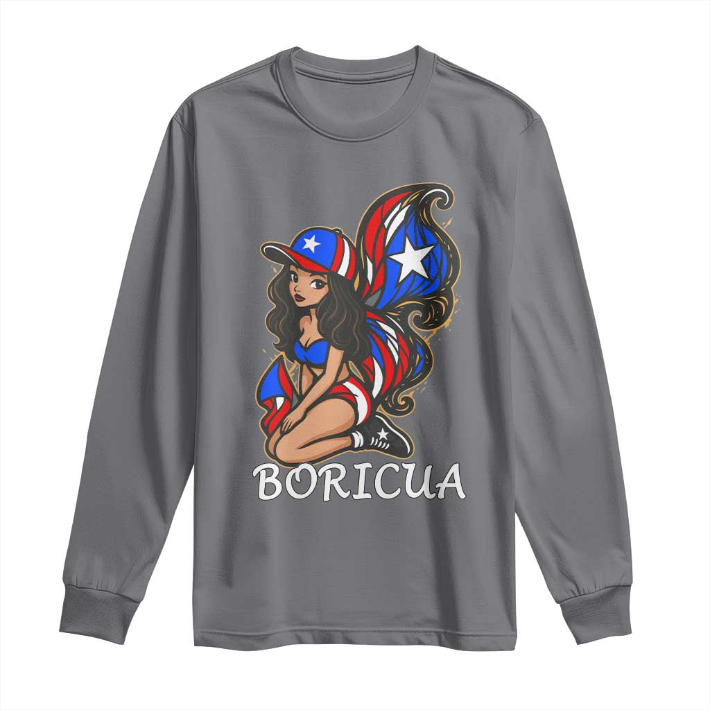 Puerto Rico Pin Up Girl Long Sleeve Shirt Taino Boricua Puerto Rican Flag TS10 Charcoal Print Your Wear