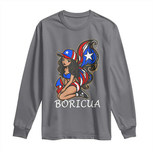 Puerto Rico Pin Up Girl Long Sleeve Shirt Taino Boricua Puerto Rican Flag TS10 Charcoal Print Your Wear