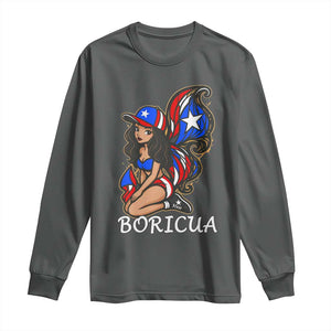 Puerto Rico Pin Up Girl Long Sleeve Shirt Taino Boricua Puerto Rican Flag TS10 Dark Heather Print Your Wear
