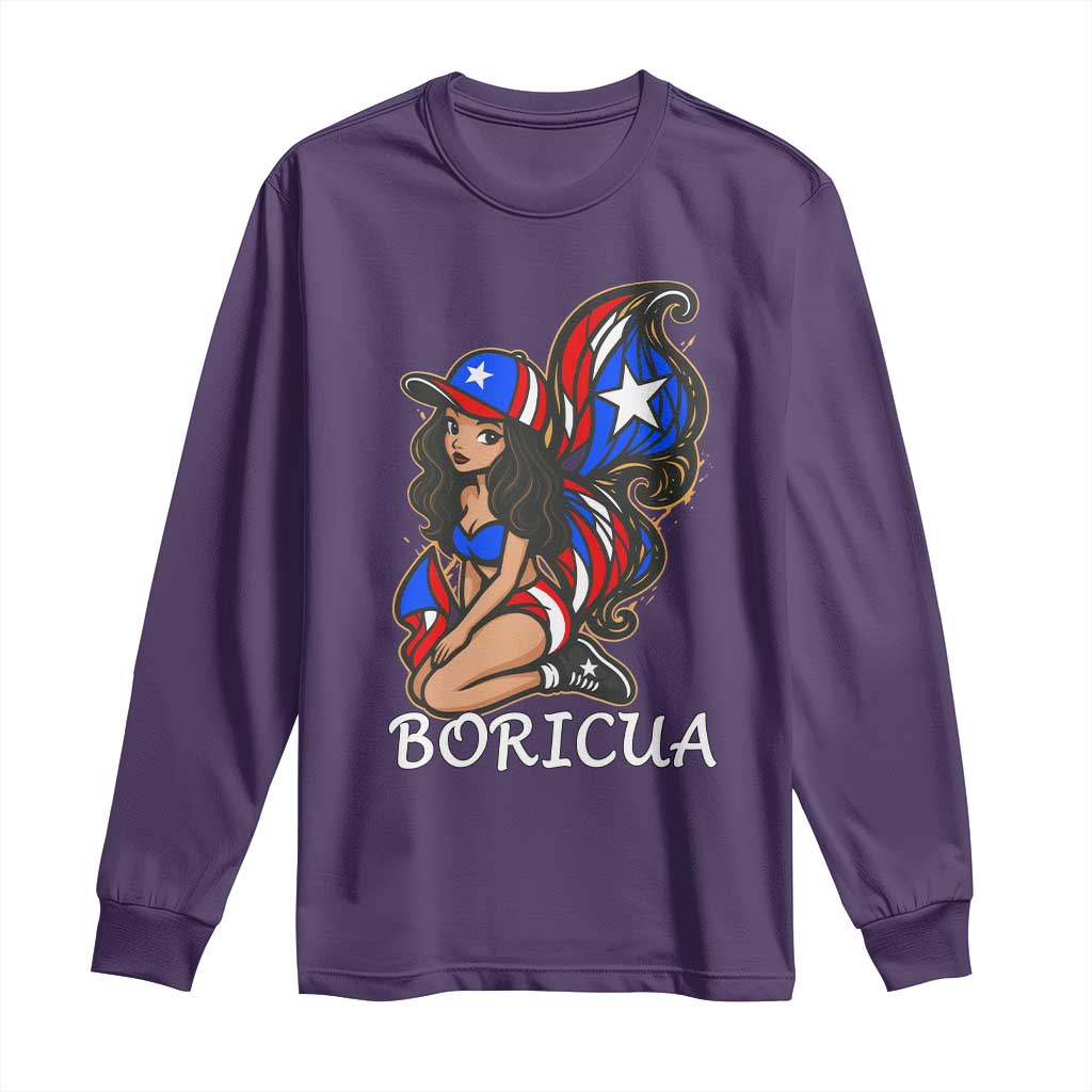 Puerto Rico Pin Up Girl Long Sleeve Shirt Taino Boricua Puerto Rican Flag TS10 Purple Print Your Wear