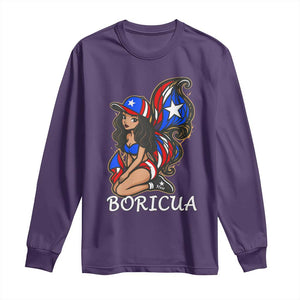 Puerto Rico Pin Up Girl Long Sleeve Shirt Taino Boricua Puerto Rican Flag TS10 Purple Print Your Wear