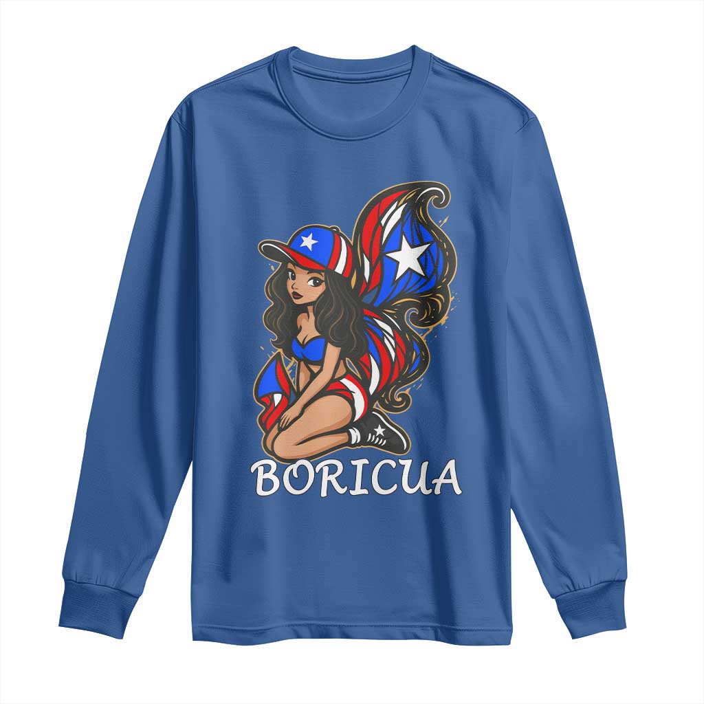 Puerto Rico Pin Up Girl Long Sleeve Shirt Taino Boricua Puerto Rican Flag TS10 Royal Blue Print Your Wear