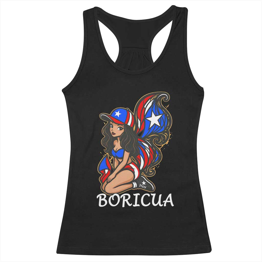 Puerto Rico Pin Up Girl Racerback Tank Top Taino Boricua Puerto Rican Flag TS10 Black Print Your Wear