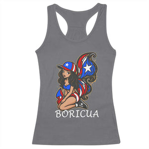 Puerto Rico Pin Up Girl Racerback Tank Top Taino Boricua Puerto Rican Flag TS10 Charcoal Print Your Wear