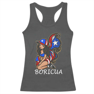 Puerto Rico Pin Up Girl Racerback Tank Top Taino Boricua Puerto Rican Flag TS10 Dark Heather Print Your Wear