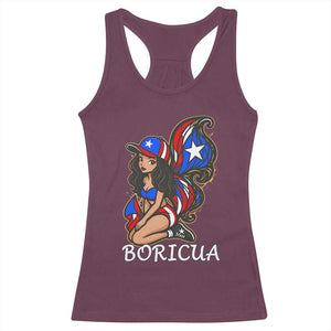 Puerto Rico Pin Up Girl Racerback Tank Top Taino Boricua Puerto Rican Flag TS10 Maroon Print Your Wear