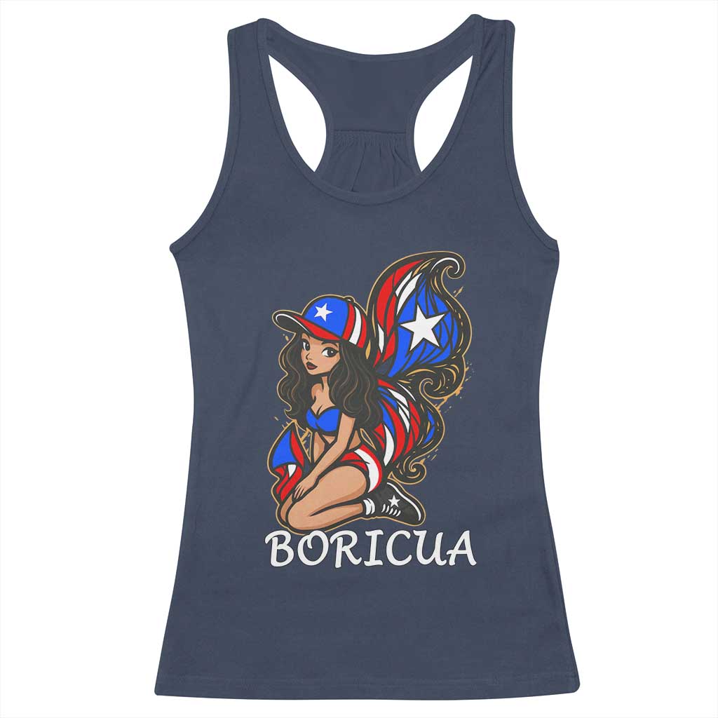 Puerto Rico Pin Up Girl Racerback Tank Top Taino Boricua Puerto Rican Flag TS10 Navy Print Your Wear