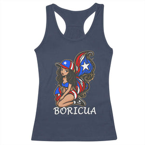 Puerto Rico Pin Up Girl Racerback Tank Top Taino Boricua Puerto Rican Flag TS10 Navy Print Your Wear