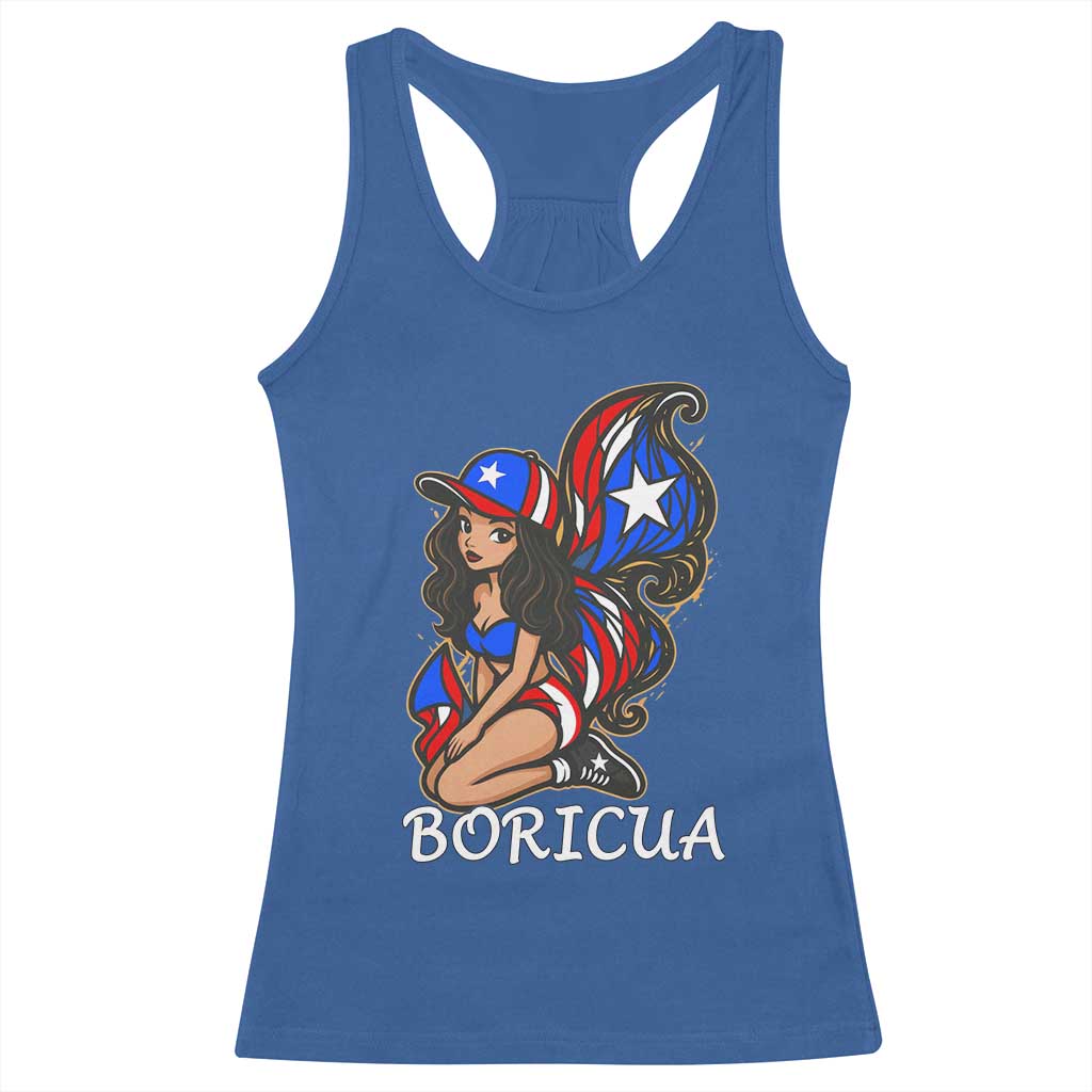 Puerto Rico Pin Up Girl Racerback Tank Top Taino Boricua Puerto Rican Flag TS10 Royal Blue Print Your Wear
