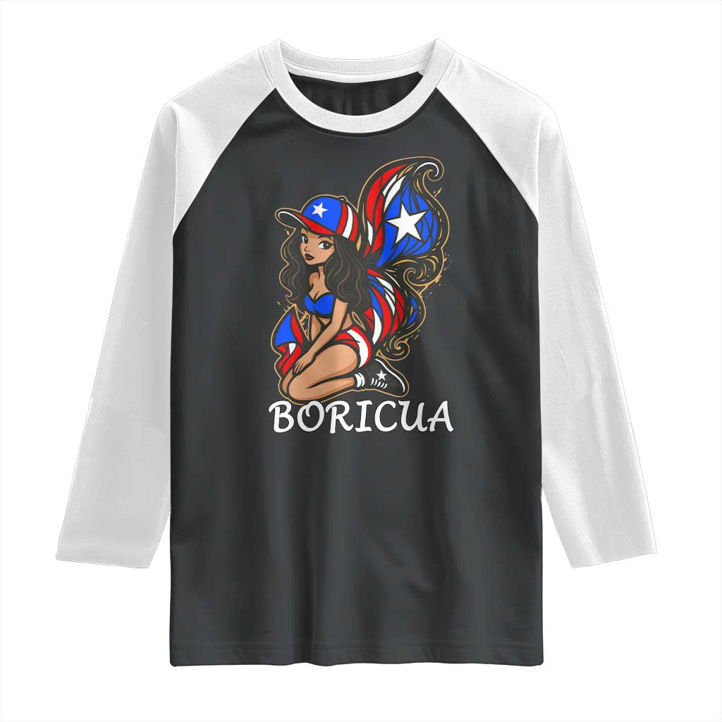 Puerto Rico Pin Up Girl Raglan Shirt Taino Boricua Puerto Rican Flag TS10 Black White Print Your Wear
