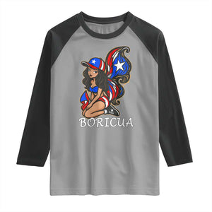 Puerto Rico Pin Up Girl Raglan Shirt Taino Boricua Puerto Rican Flag TS10 Sport Gray Black Print Your Wear