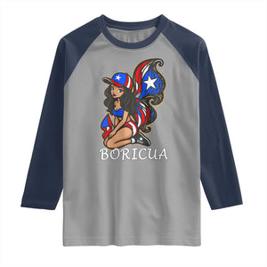 Puerto Rico Pin Up Girl Raglan Shirt Taino Boricua Puerto Rican Flag TS10 Sport Gray Navy Print Your Wear