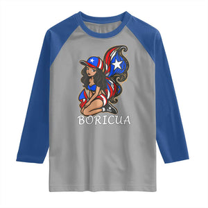 Puerto Rico Pin Up Girl Raglan Shirt Taino Boricua Puerto Rican Flag TS10 Sport Gray Royal Print Your Wear