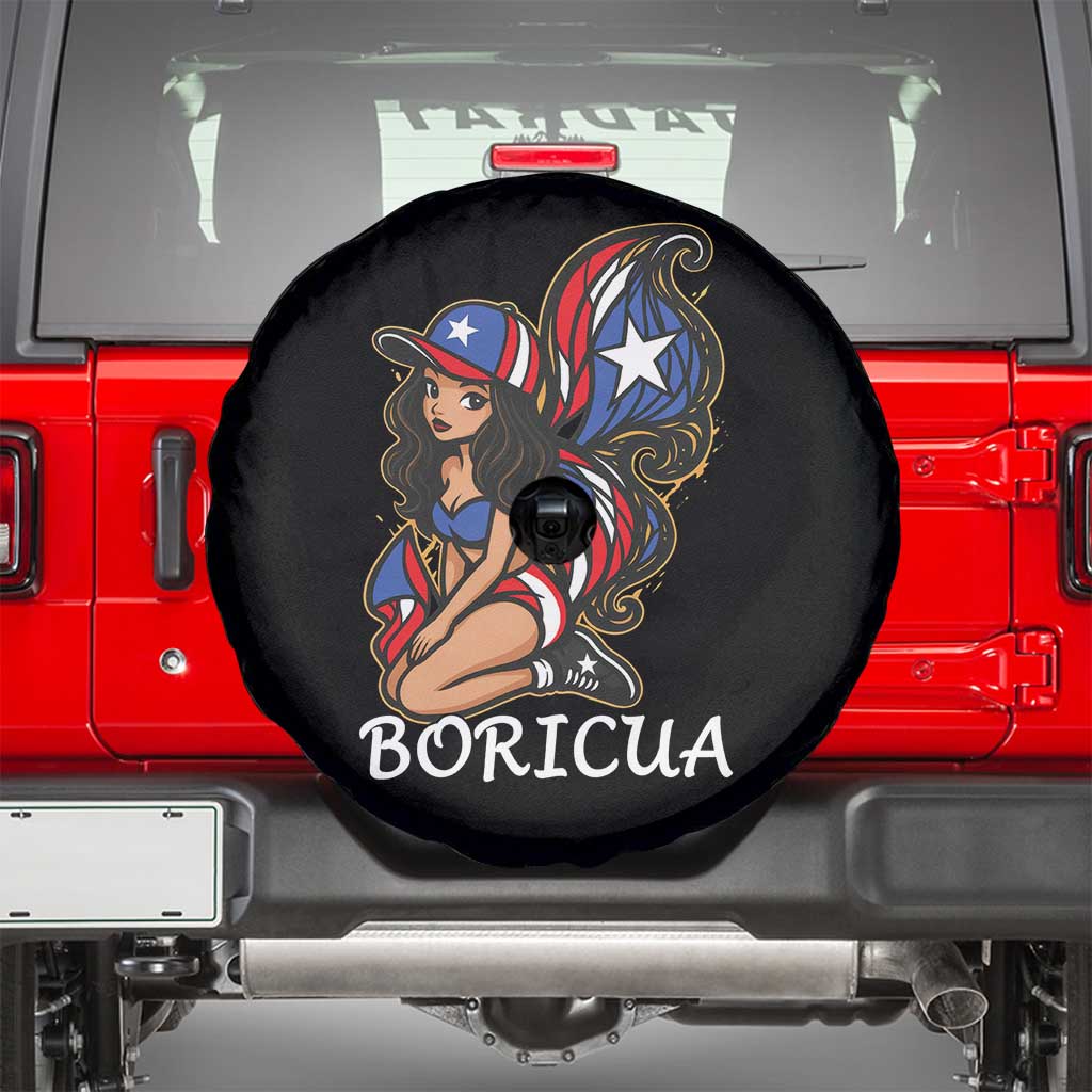 Puerto Rico Pin Up Girl Spare Tire Cover Taino Boricua Puerto Rican Flag TS10 Black Print Your Wear
