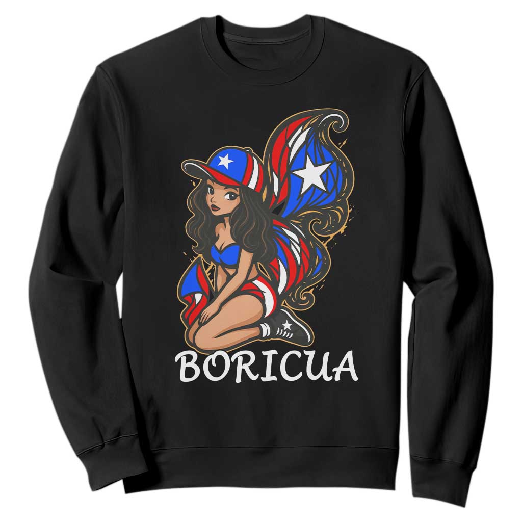Puerto Rico Pin Up Girl Sweatshirt Taino Boricua Puerto Rican Flag TS10 Black Print Your Wear