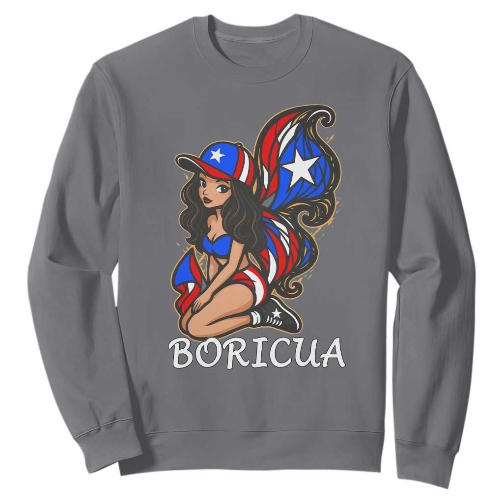Puerto Rico Pin Up Girl Sweatshirt Taino Boricua Puerto Rican Flag TS10 Charcoal Print Your Wear