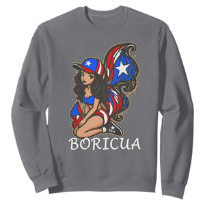Puerto Rico Pin Up Girl Sweatshirt Taino Boricua Puerto Rican Flag TS10 Charcoal Print Your Wear