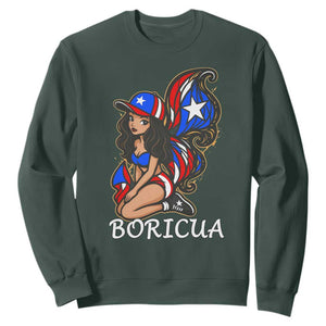 Puerto Rico Pin Up Girl Sweatshirt Taino Boricua Puerto Rican Flag TS10 Dark Forest Green Print Your Wear
