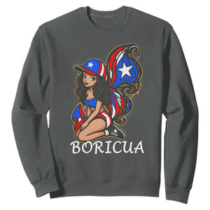 Puerto Rico Pin Up Girl Sweatshirt Taino Boricua Puerto Rican Flag TS10 Dark Heather Print Your Wear