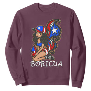 Puerto Rico Pin Up Girl Sweatshirt Taino Boricua Puerto Rican Flag TS10 Maroon Print Your Wear