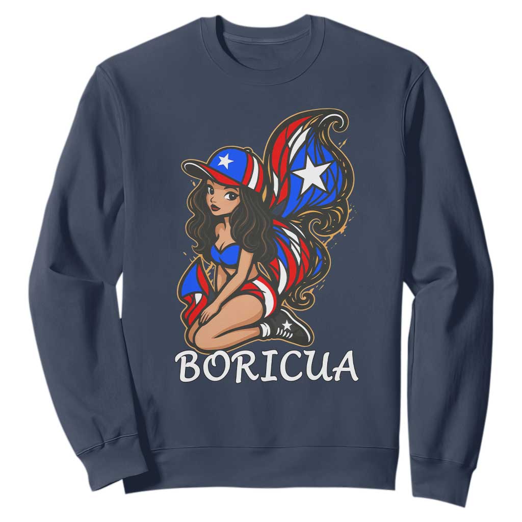 Puerto Rico Pin Up Girl Sweatshirt Taino Boricua Puerto Rican Flag TS10 Navy Print Your Wear