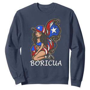 Puerto Rico Pin Up Girl Sweatshirt Taino Boricua Puerto Rican Flag TS10 Navy Print Your Wear