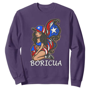 Puerto Rico Pin Up Girl Sweatshirt Taino Boricua Puerto Rican Flag TS10 Purple Print Your Wear