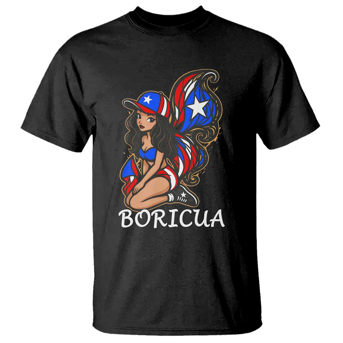 Puerto Rico Pin Up Girl T Shirt Taino Boricua Puerto Rican Flag TS10 Black Print Your Wear