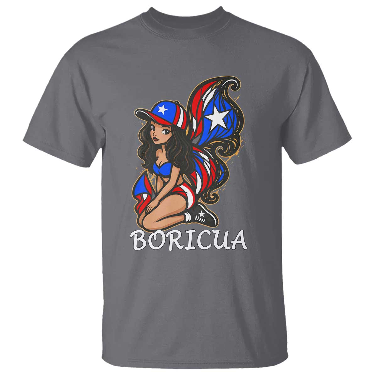Puerto Rico Pin Up Girl T Shirt Taino Boricua Puerto Rican Flag TS10 Charcoal Print Your Wear