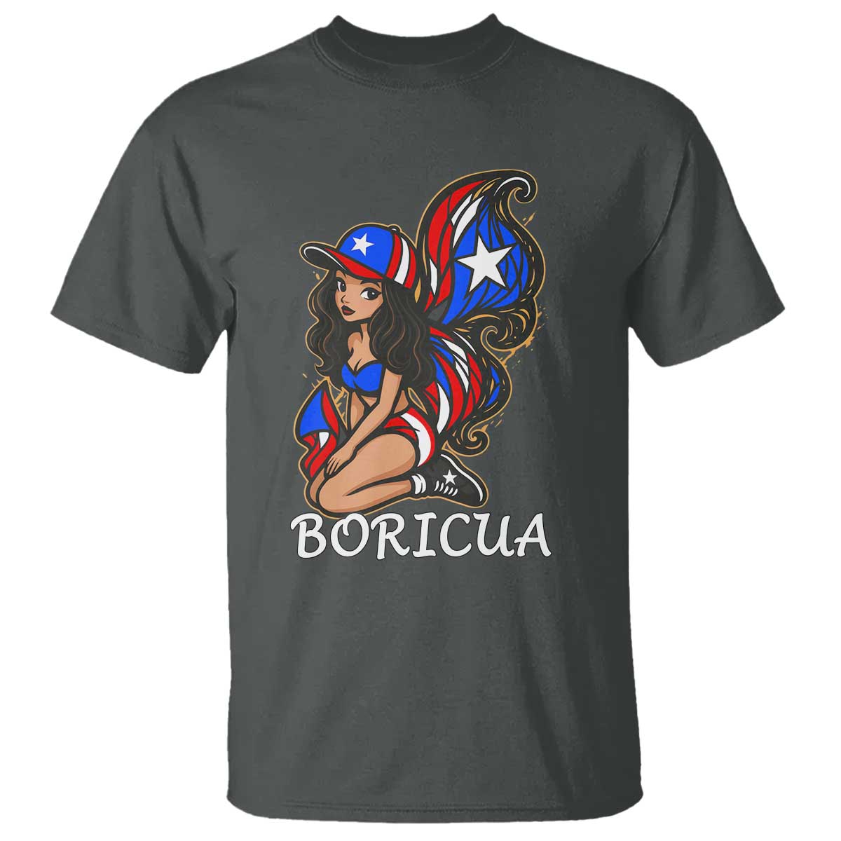 Puerto Rico Pin Up Girl T Shirt Taino Boricua Puerto Rican Flag TS10 Dark Heather Print Your Wear