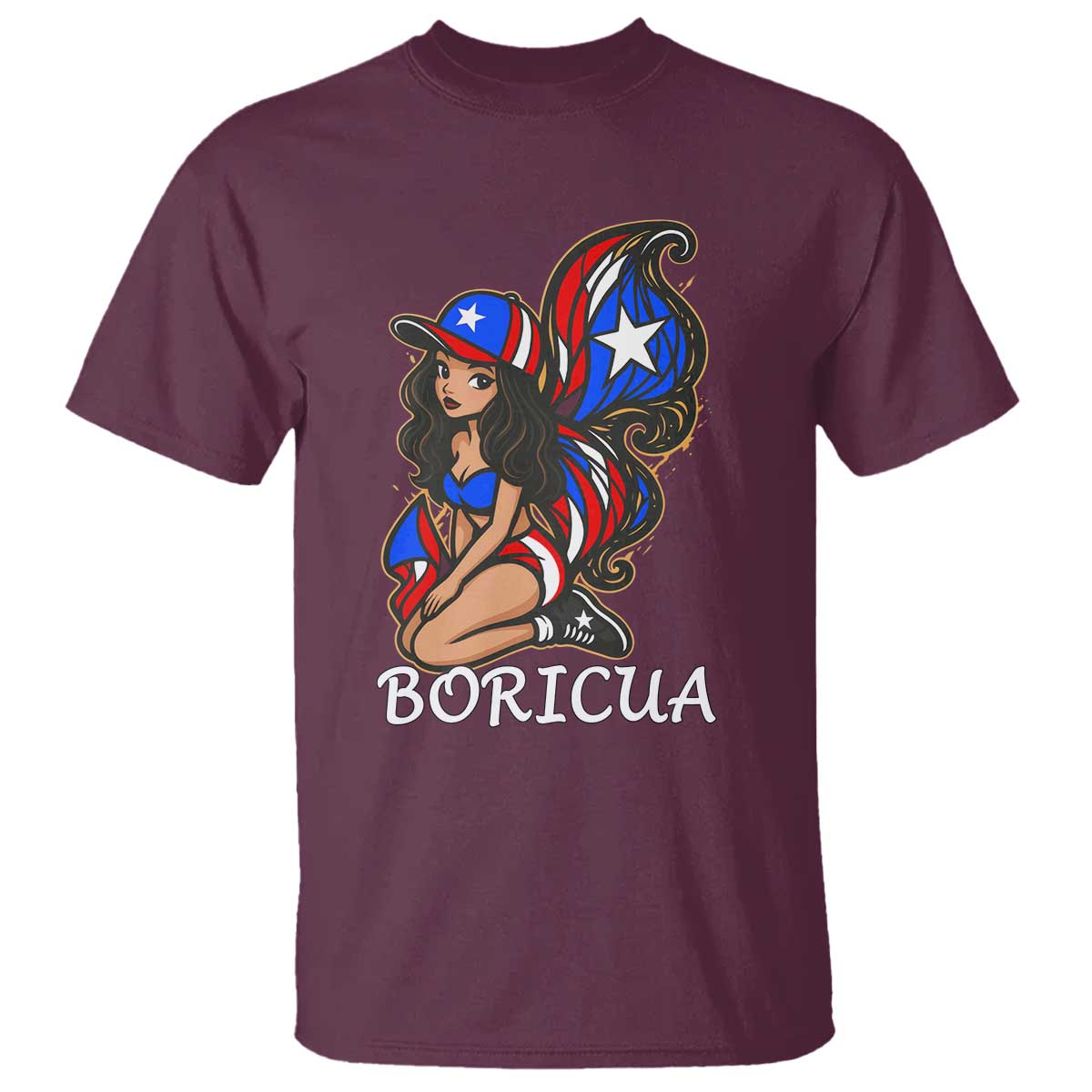 Puerto Rico Pin Up Girl T Shirt Taino Boricua Puerto Rican Flag TS10 Maroon Print Your Wear