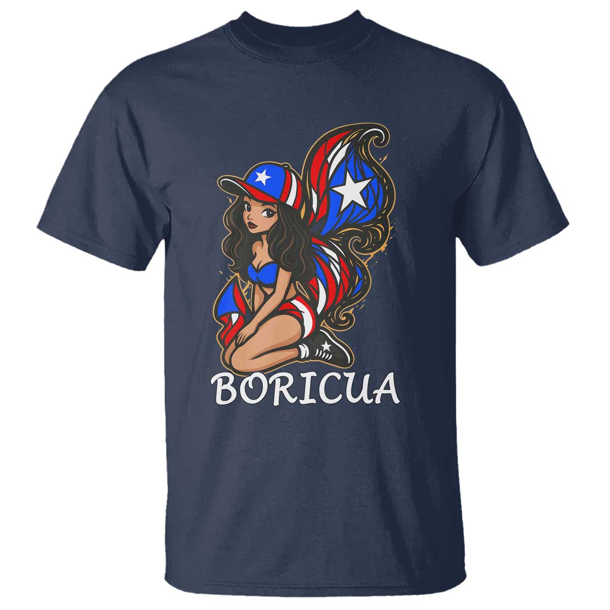 Puerto Rico Pin Up Girl T Shirt Taino Boricua Puerto Rican Flag TS10 Navy Print Your Wear