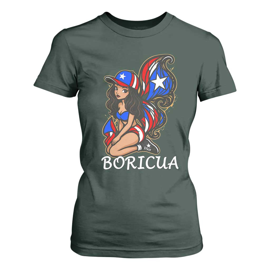 Puerto Rico Pin Up Girl T Shirt For Women Taino Boricua Puerto Rican Flag TS10 Dark Forest Green Print Your Wear