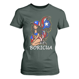 Puerto Rico Pin Up Girl T Shirt For Women Taino Boricua Puerto Rican Flag TS10 Dark Forest Green Print Your Wear
