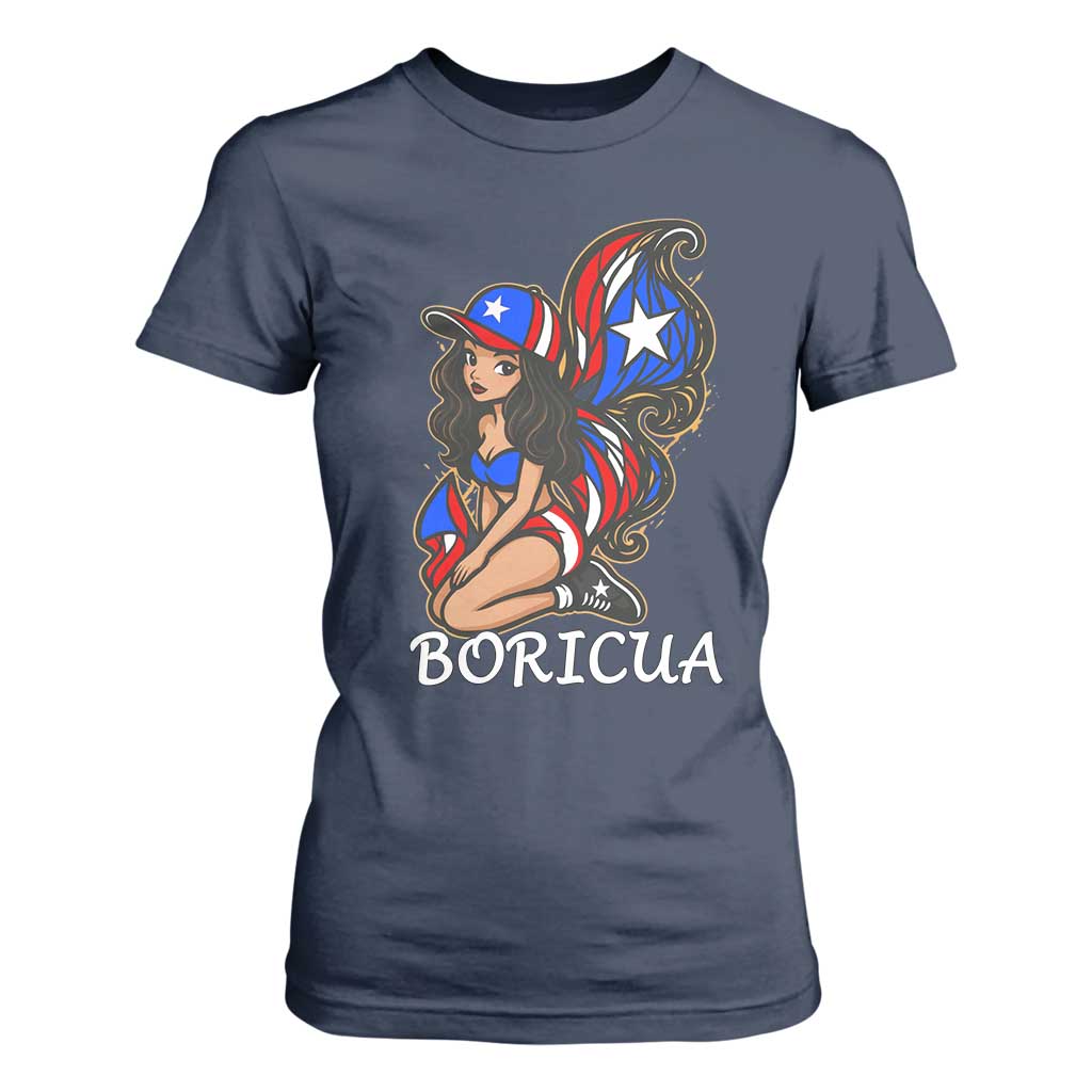 Puerto Rico Pin Up Girl T Shirt For Women Taino Boricua Puerto Rican Flag TS10 Navy Print Your Wear