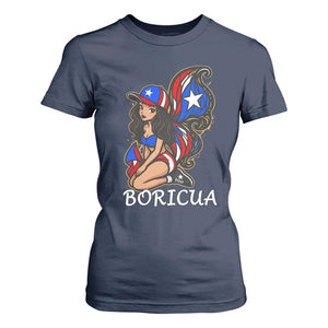 Puerto Rico Pin Up Girl T Shirt For Women Taino Boricua Puerto Rican Flag TS10 Navy Print Your Wear