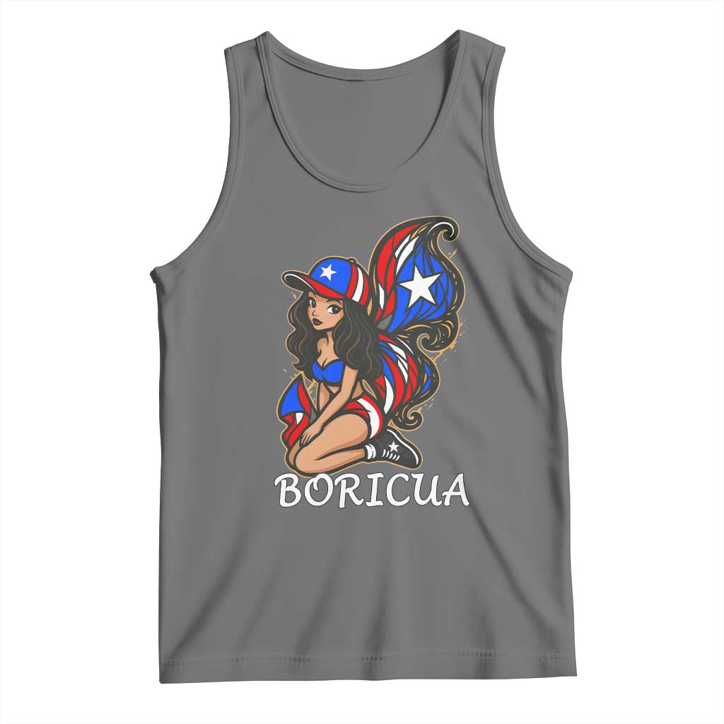 Puerto Rico Pin Up Girl Tank Top Taino Boricua Puerto Rican Flag TS10 Black Heather Print Your Wear
