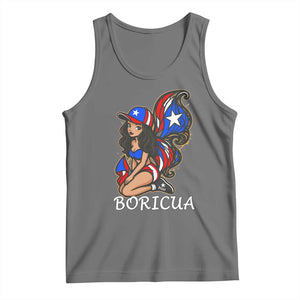 Puerto Rico Pin Up Girl Tank Top Taino Boricua Puerto Rican Flag TS10 Black Heather Print Your Wear