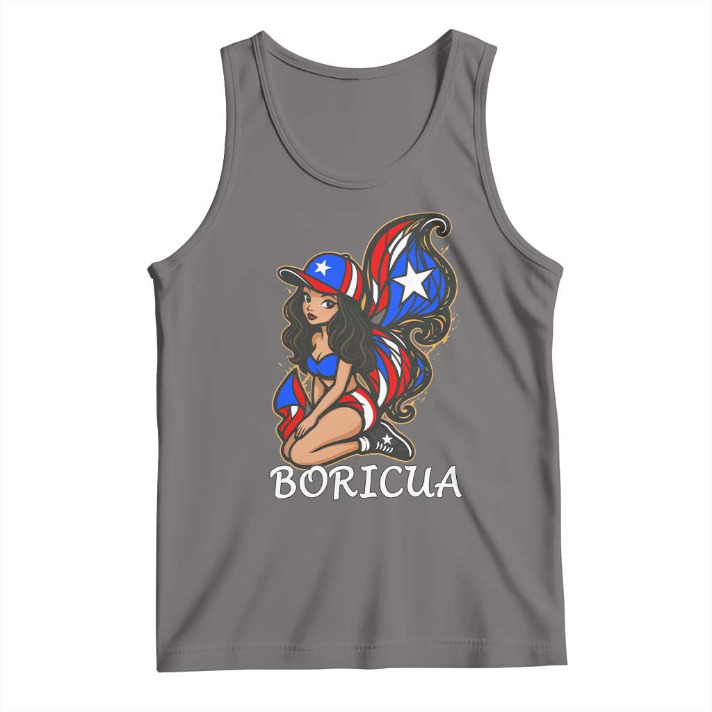 Puerto Rico Pin Up Girl Tank Top Taino Boricua Puerto Rican Flag TS10 Deep Heather Print Your Wear
