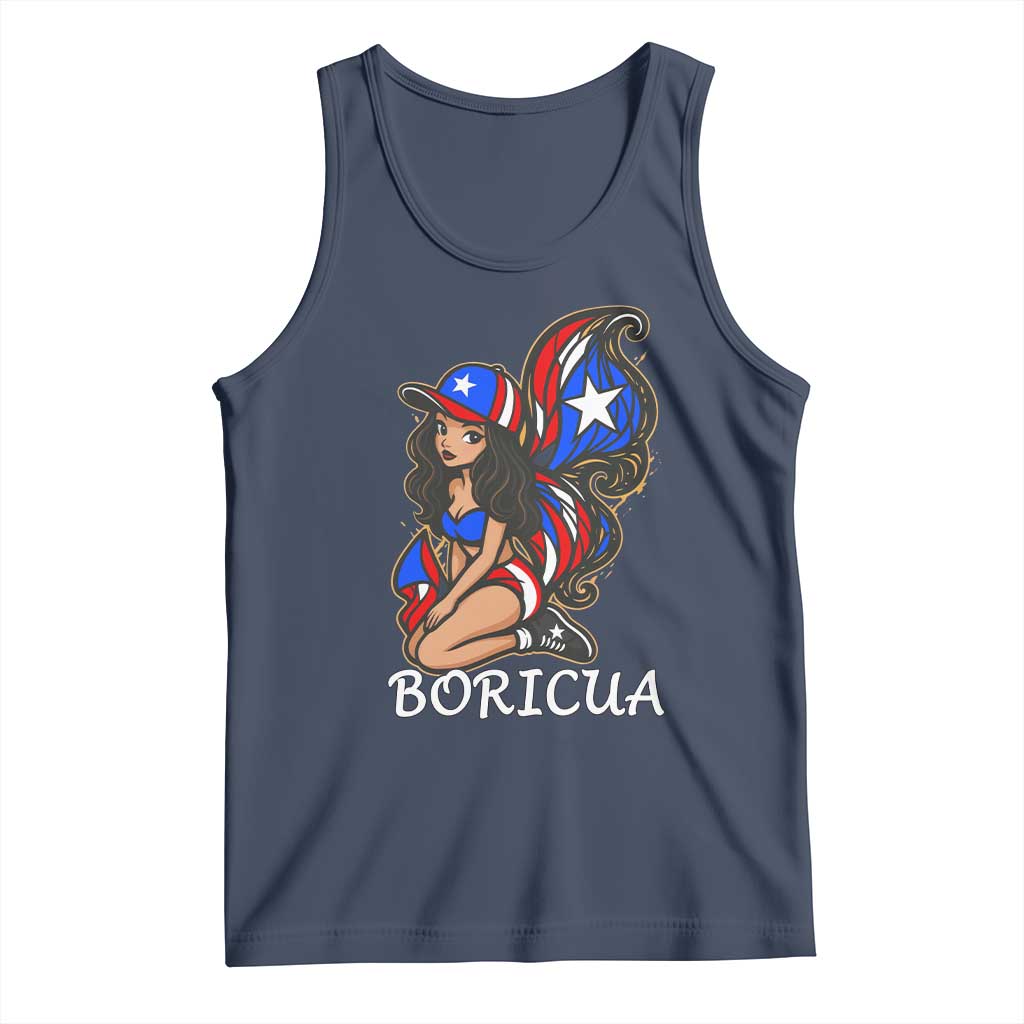 Puerto Rico Pin Up Girl Tank Top Taino Boricua Puerto Rican Flag TS10 Navy Print Your Wear