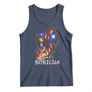 Puerto Rico Pin Up Girl Tank Top Taino Boricua Puerto Rican Flag TS10 Navy Print Your Wear