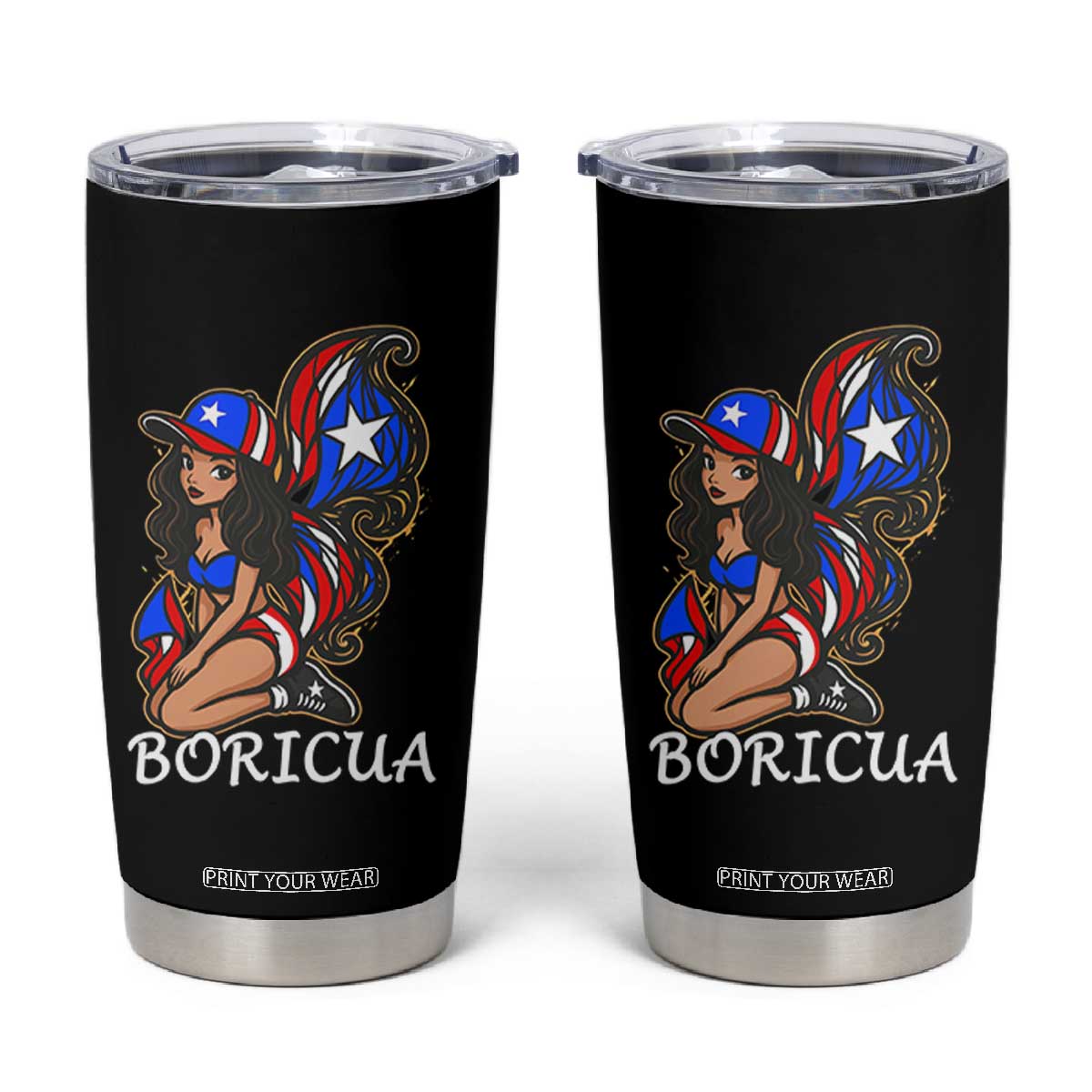 Puerto Rico Pin Up Girl Tumbler Cup Taino Boricua Puerto Rican Flag TS10 Black Print Your Wear