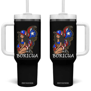 Puerto Rico Pin Up Girl Tumbler With Handle Taino Boricua Puerto Rican Flag TS10 One Size: 40 oz Black Print Your Wear