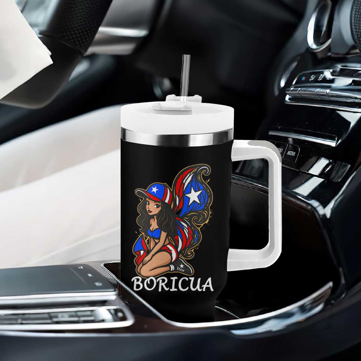 Puerto Rico Pin Up Girl Tumbler With Handle Taino Boricua Puerto Rican Flag TS10 Print Your Wear