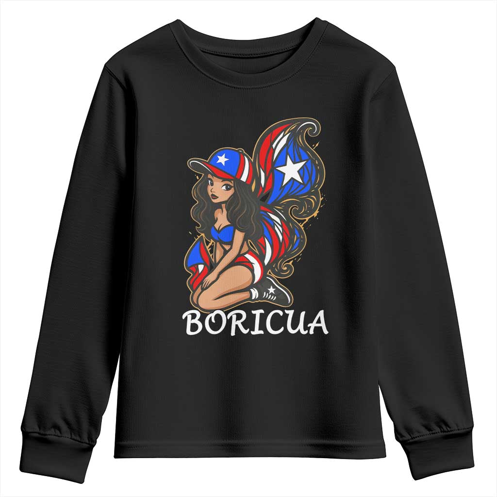 Puerto Rico Pin Up Girl Youth Sweatshirt Taino Boricua Puerto Rican Flag TS10 Black Print Your Wear