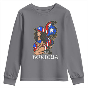 Puerto Rico Pin Up Girl Youth Sweatshirt Taino Boricua Puerto Rican Flag TS10 Charcoal Print Your Wear