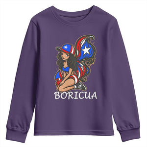 Puerto Rico Pin Up Girl Youth Sweatshirt Taino Boricua Puerto Rican Flag TS10 Purple Print Your Wear