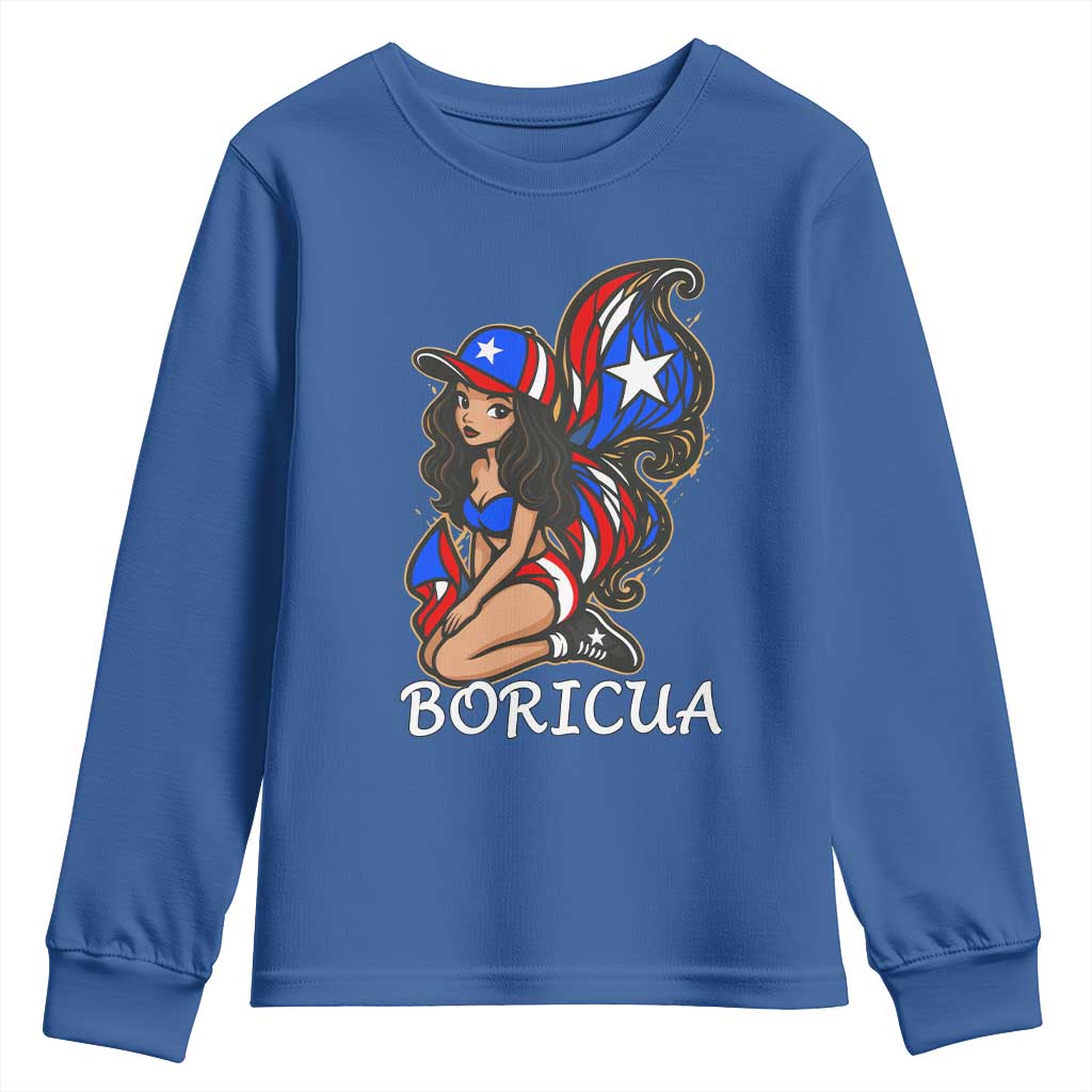 Puerto Rico Pin Up Girl Youth Sweatshirt Taino Boricua Puerto Rican Flag TS10 Royal Blue Print Your Wear